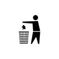 Black icon to dispose of trash in special waste bins. Used goods container sign. The symbol is to observe cleanliness and order. A